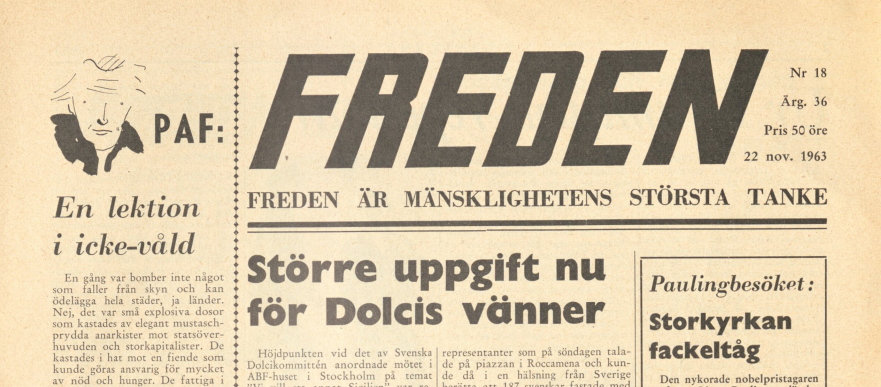 "Une" du journal pacifiste Freden, en 1963.